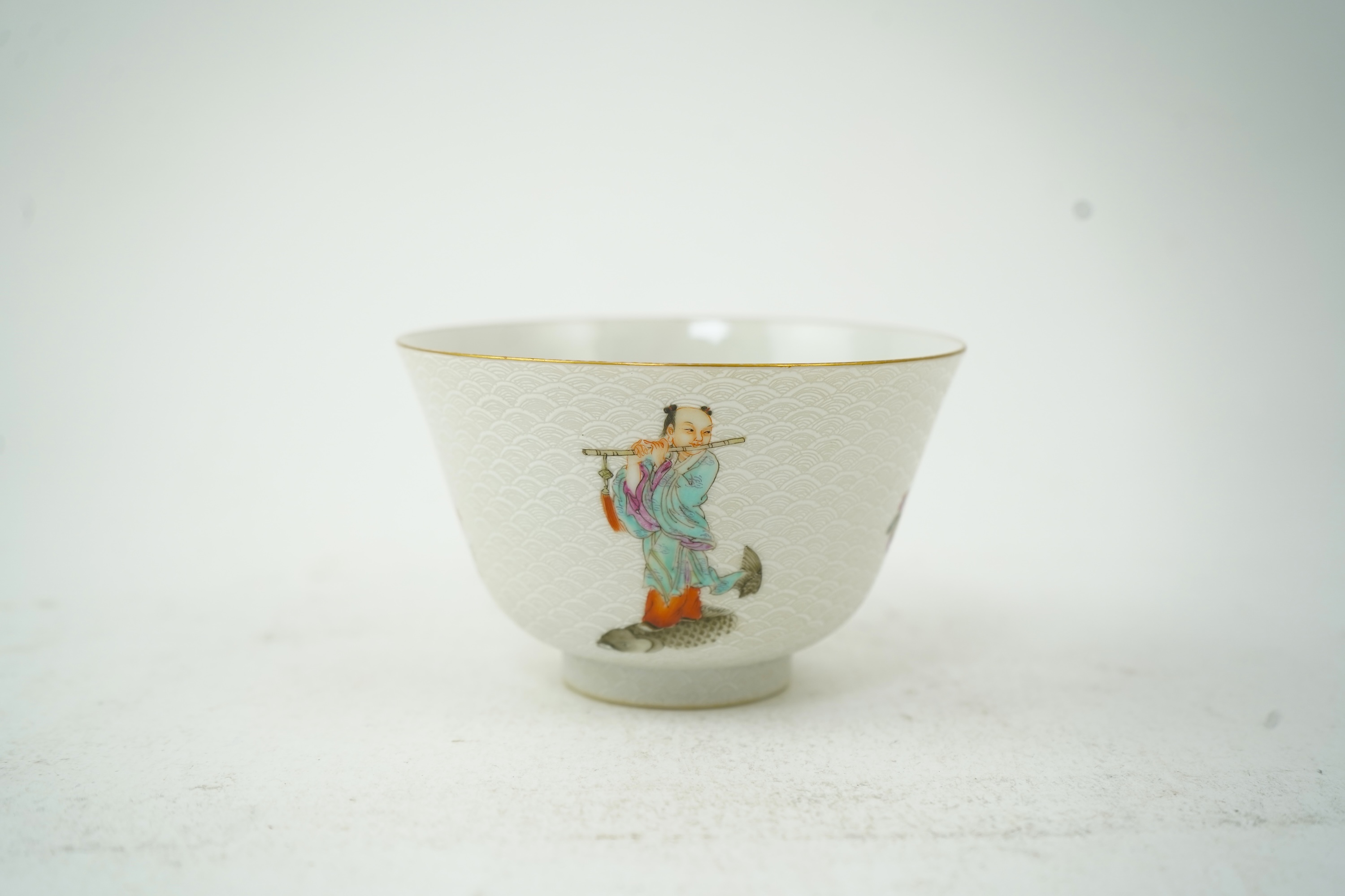 A Chinese enamelled porcelain ’Immortals’ cup, Yongzheng mark but later